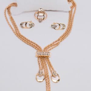 A necklace and earrings set with gold chain.